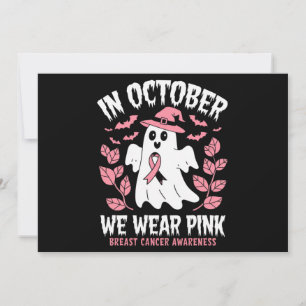 In October We Wear Pink Halloween Witch Invitation