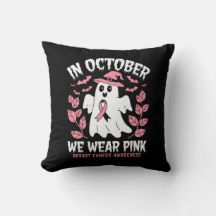 In October We Wear Pink Halloween Witch Throw Pillow