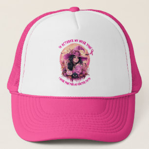 In October We Wear Pink Halloween Witch Trucker Hat