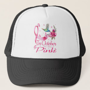In October We Wear Pink Hummingbird Ribbon Trucker Hat