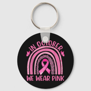 In October We Wear Pink Leopard Breast Cancer Awar Keychain