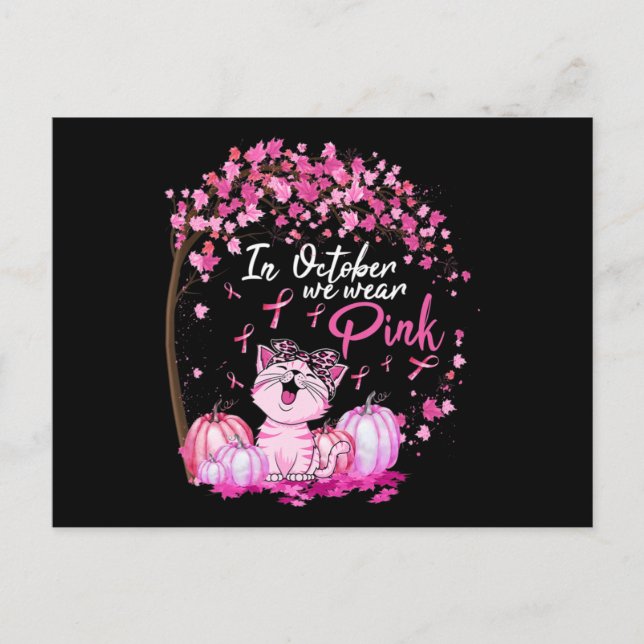 In October We Wear Pink Leopard Cat Breast Cancer  Postcard (Front)