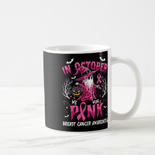 In October We Wear Pink Leopard Ghost Witch Ribbon Coffee Mug