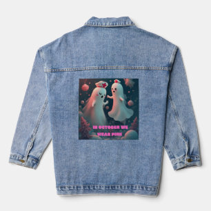 In October We Wear Pink Nurse Ghost Halloween 2025 Denim Jacket