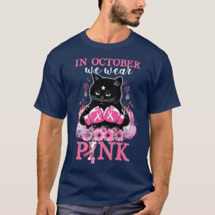 In October We Wear Pink Pumpkin Cat Breast Cancer  T-Shirt