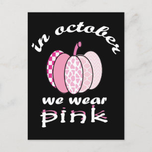 in october we wear pink pumpkin plaid announcement postcard