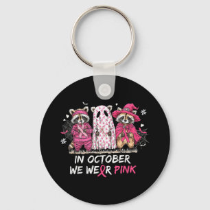 In October We Wear Pink Raccoon Breast Cancer Awar Keychain