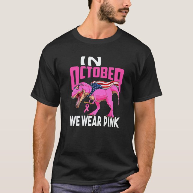 In October We Wear Pink Rex Mom American Flag Wome T-Shirt (Front)