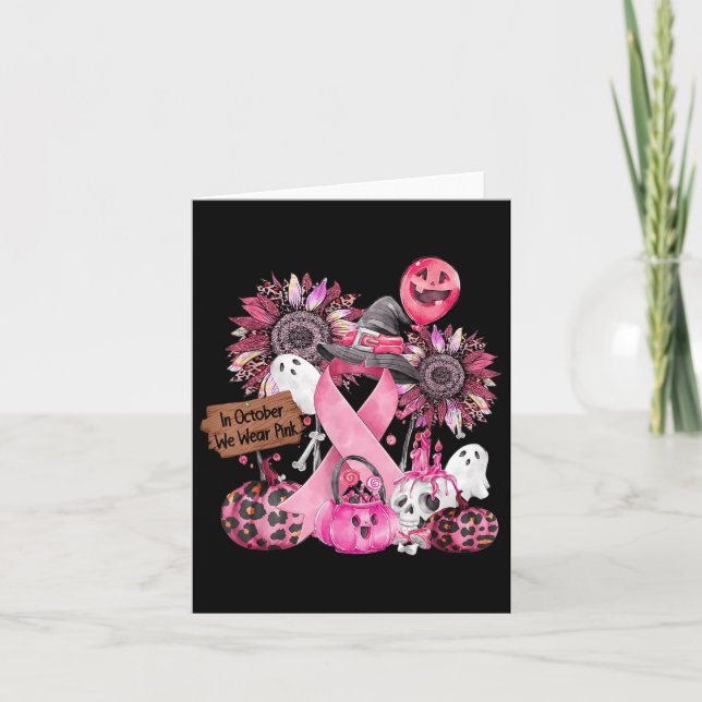 In October We Wear Pink Ribbon Ghost Halloween Bre Card (Front)