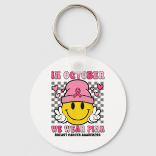 In October We Wear Pink Ribbon Ghost Halloween Bre Keychain