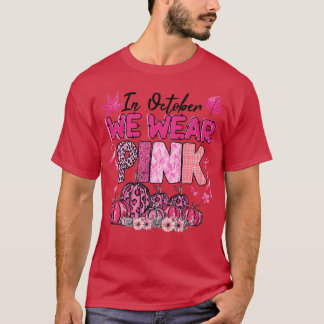 In October We Wear Pink Ribbon Leopard Pumpkin Bre T-Shirt