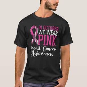 In October We Wear Pink Riboon American Flag Breas T-Shirt