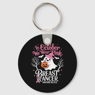 In October We Wear Pink Shirt Ghost Breast Cancer Keychain