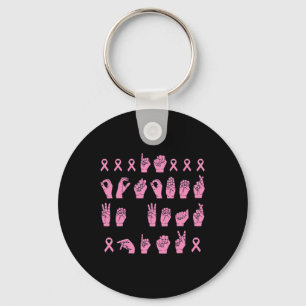 In October We Wear Pink Sign Language Breast Cance Keychain