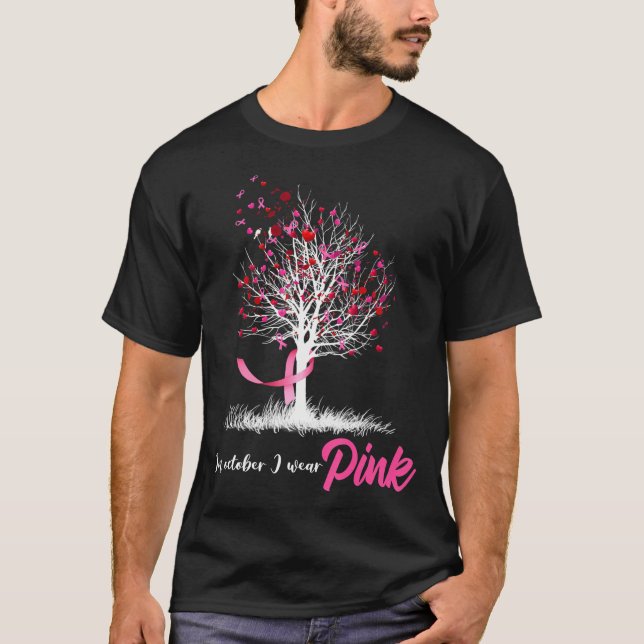 In October We Wear Pink Tree Breast Cancer T-Shirt (Front)