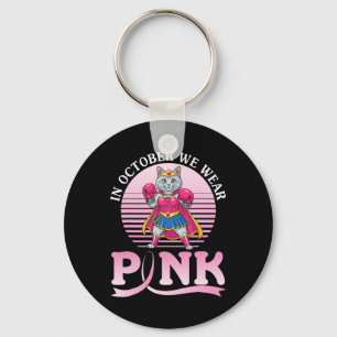 In October We Wear Pink Turkish Angora Cat Warrior Keychain