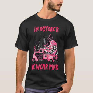 In October We Wear Pink Witch Truck Ribbon Pumpkin T-Shirt
