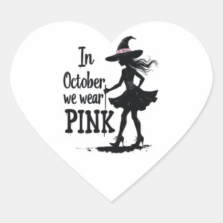 In October We Wear Pink Witches Halloween Party Heart Sticker