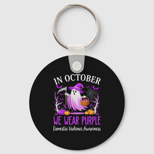 In October We Wear Purple Domestic Violence Ghost  Keychain (Front)