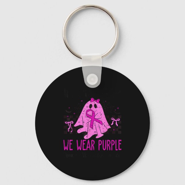 In October We Wear Purple Domestic Violence Ghost  Keychain (Front)