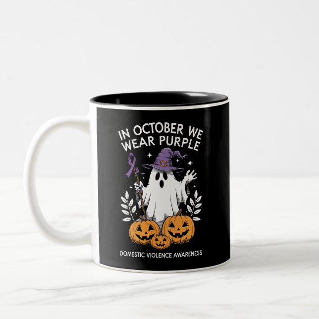 In October We Wear Purple Domestic Violence Ghost  Two-Tone Coffee Mug (Left)