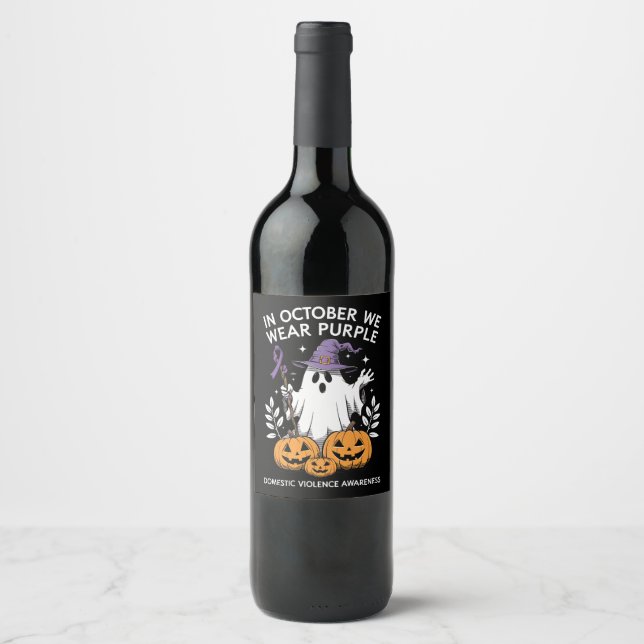 In October We Wear Purple Domestic Violence Ghost  Wine Label (Front)