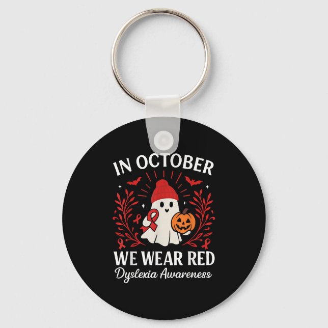 In October We Wear Red Dyslexia Awareness Hallowee Keychain (Front)
