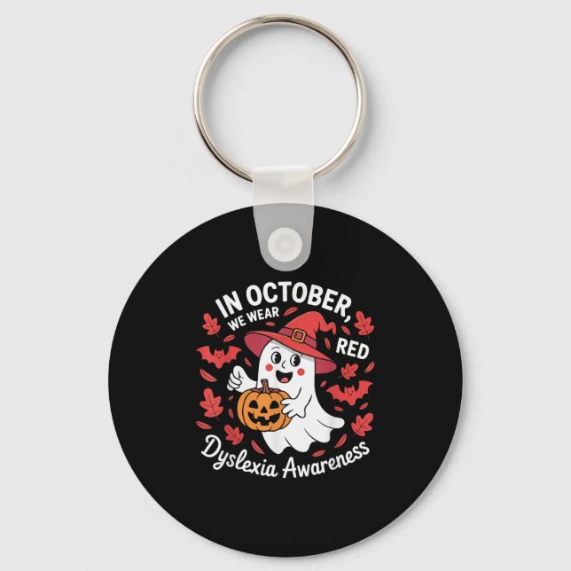 In October We Wear Red For Dyslexia Awareness Hall Keychain (Front)