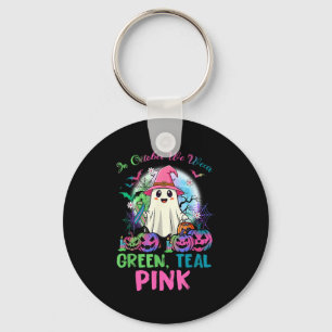 In October We Wear Teal Pink Halloween Metastatic  Keychain