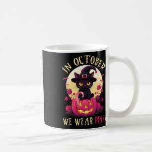 In October We Were Pink Halloween Cat Breast Cance Coffee Mug