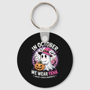 In october wear pink ghost halloween breast cancer keychain