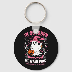 In October Wear Pink Ghost Witch Breast Cancer Keychain