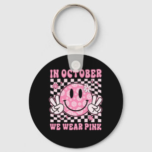 In October Wear Pink Groovy Smile Face Breast Keychain