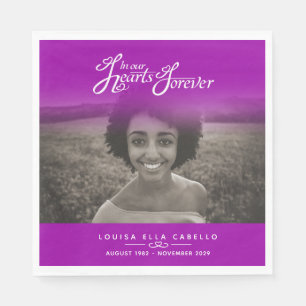 In our hearts forever photo pink purple napkins