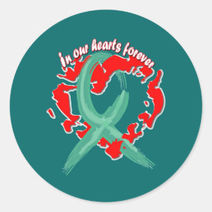 In Our Hearts Forever Teal Ribbon Classic Round Sticker