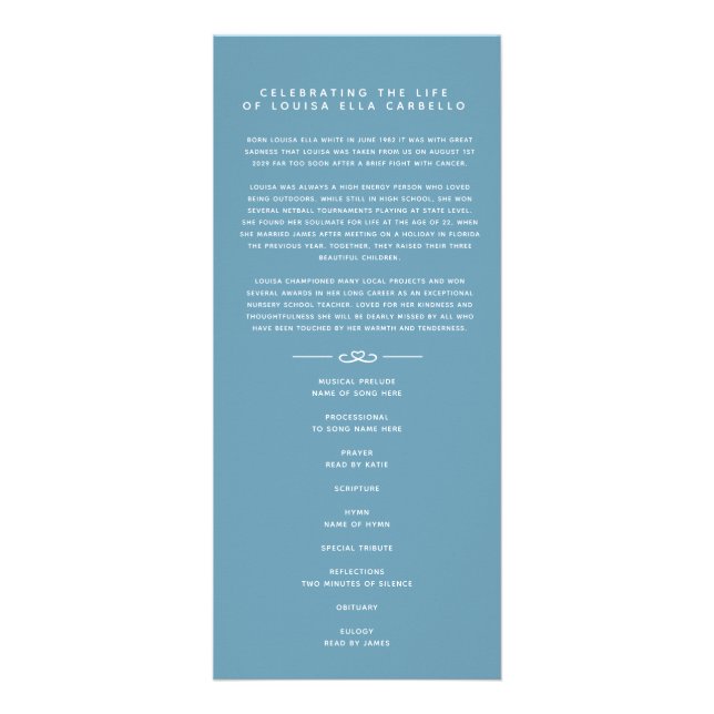 In our hearts funeral program white and blue (Front)