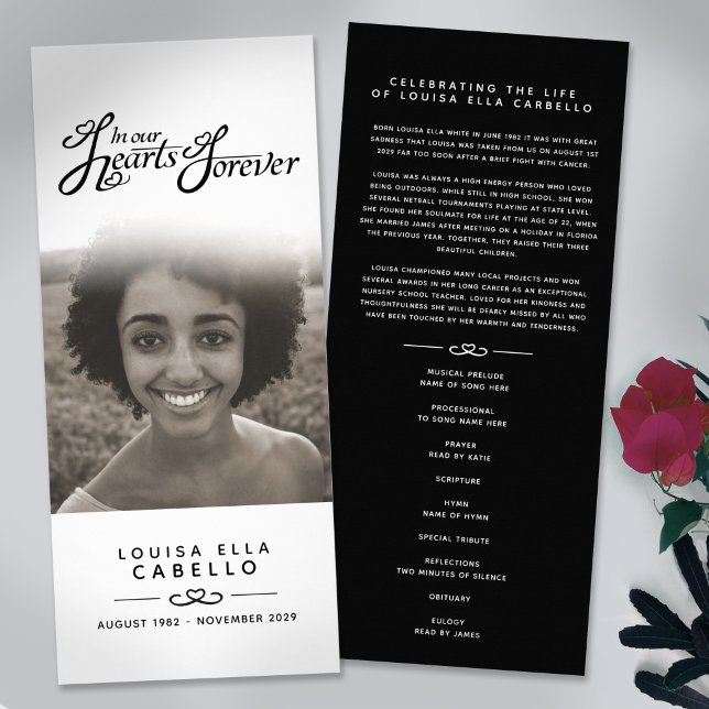 In our hearts funeral program white black mono (Creator Uploaded)