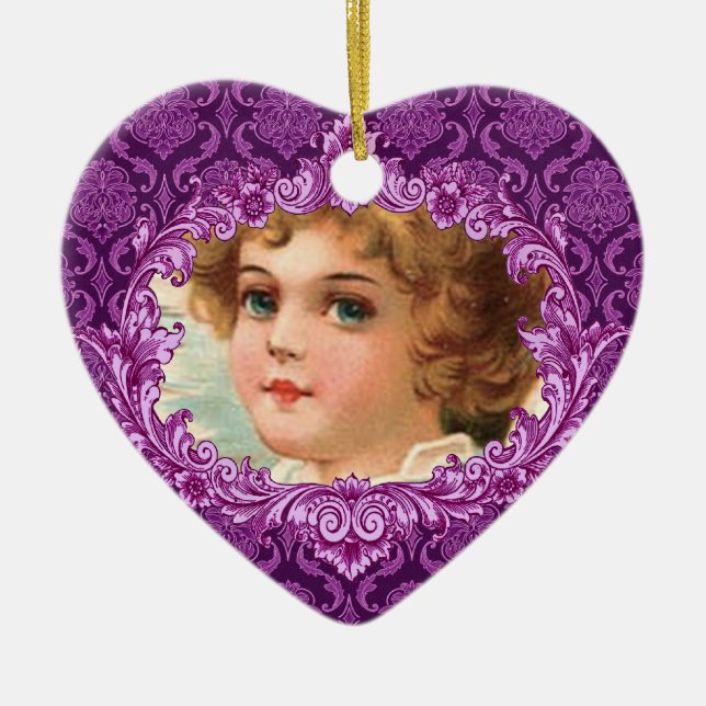 In Our Hearts Memorial Tribute Purple Curlicue Ceramic Ornament (Front)
