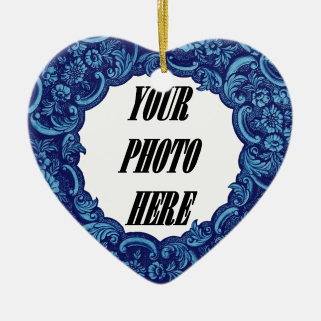 In Our Hearts PHOTO Memorial Tribute Blue A05 Ceramic Ornament (Front)