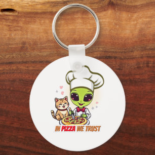 In Pizza We Trust Alien Chef Art Keychain