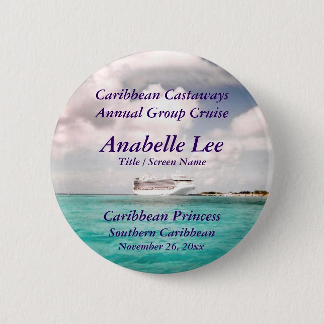 In Port Cruise Name Badge 2 Inch Round Button (Front)