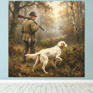 In Pursuit of Woodcock, English Setter Hunting Canvas Print