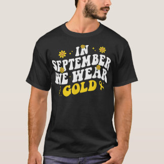 In September We Wear Gold Groovy Childhood Cancer  T-Shirt