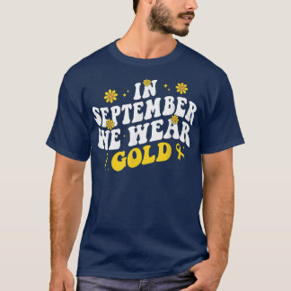 In September We Wear Gold Groovy Childhood Cancer  T-Shirt