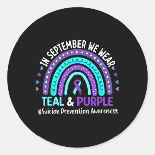 In September We Wear Teal And Purple Ribbon Suicid Classic Round Sticker