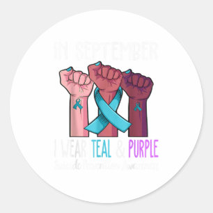 In September We Wear Teal And Purple Suicide Aware Classic Round Sticker