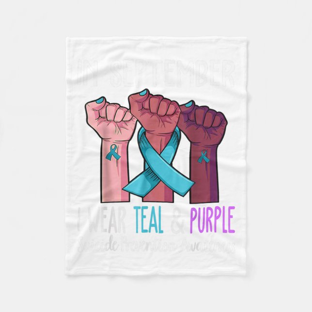 In September We Wear Teal And Purple Suicide Aware Fleece Blanket (Front)