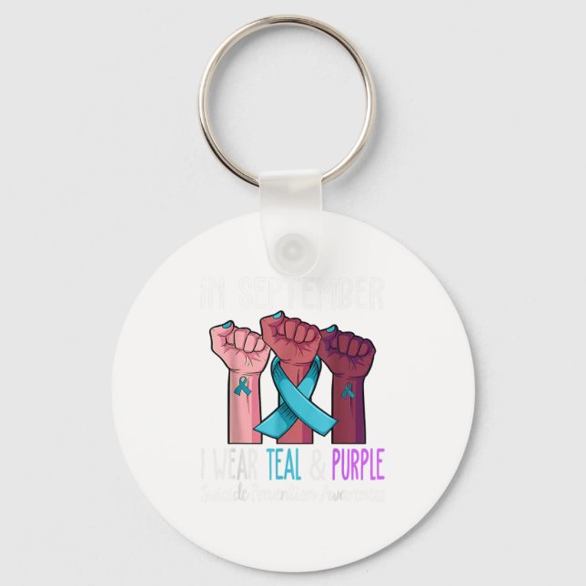 In September We Wear Teal And Purple Suicide Aware Keychain (Front)