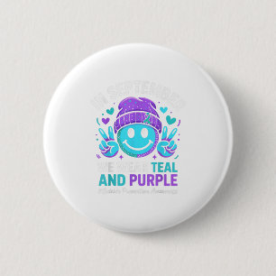 In September We Wear Teal Purple Ribbon Suicide Pr 2 Inch Round Button
