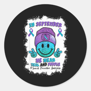In September We Wear Teal Purple Ribbon Suicide Pr Classic Round Sticker
